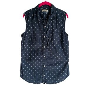 MAGELLAN Navy Blue‎ Diamond Print Ladies Sleeveless Button Down Top, XL